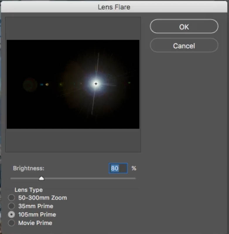 Photoshop lens flare options