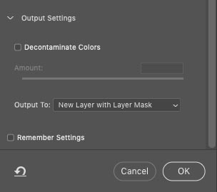 output settings for select and mask 