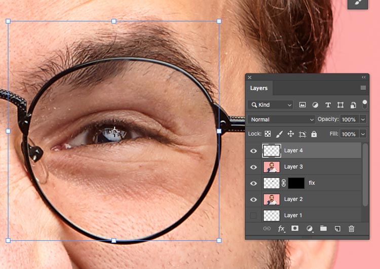 remove glasses reflection photoshop