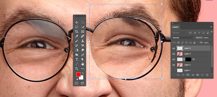 remove glasses reflection photoshop