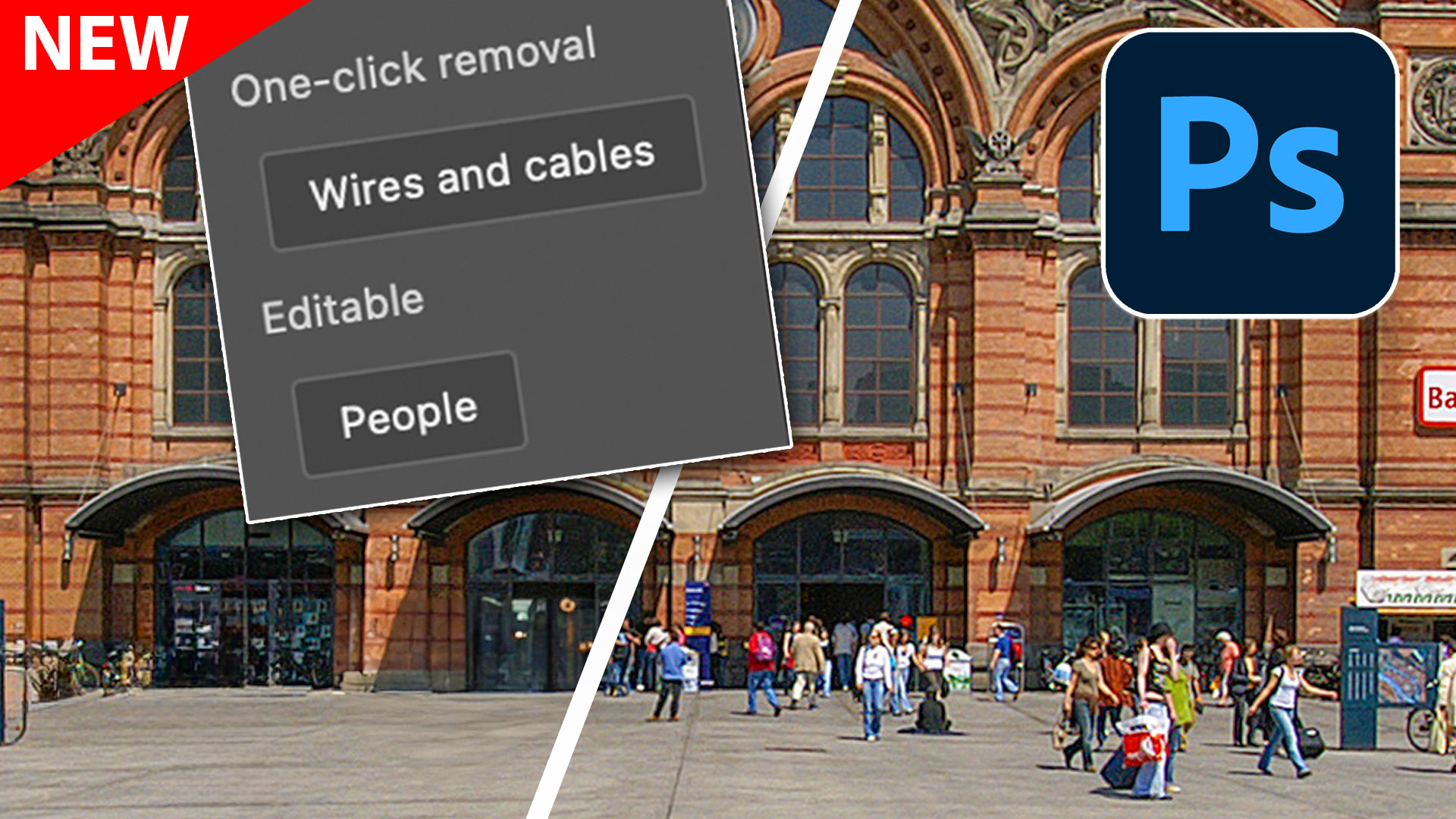 AI Remove Distractions in Photoshop, auto remove people and power lines