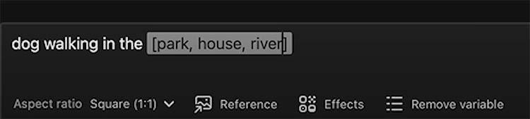 Variable prompts setup in Photoshop Generative Workspace