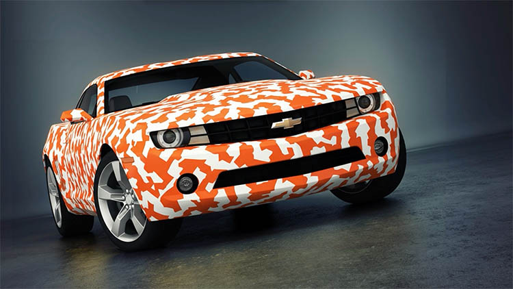 wrapping a car in orange and white camo