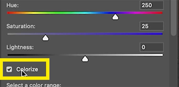 Choose colorize to add a color hue