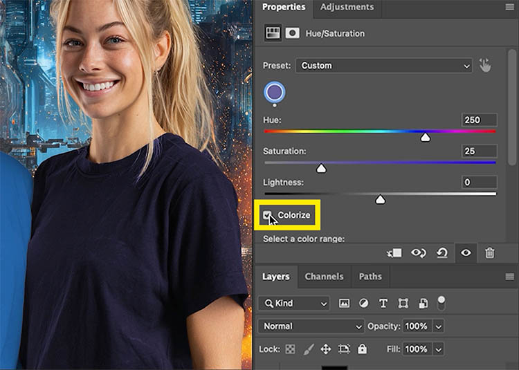 Colorize black in Photoshop software