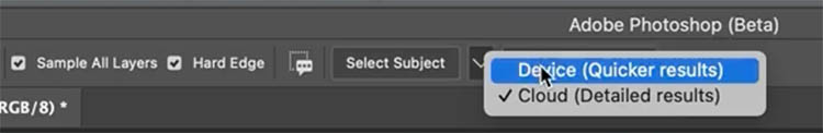 on cloud processing for select subject in Adobe Photoshop software