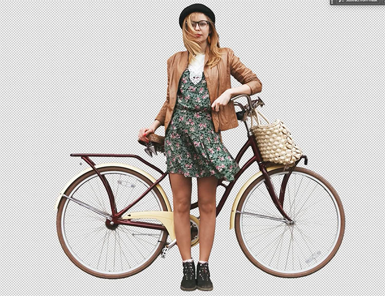 the result of removing the background from a bicycle in photoshop new on device algorithm selections