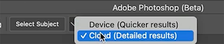cloud option,  select subject in photoshop