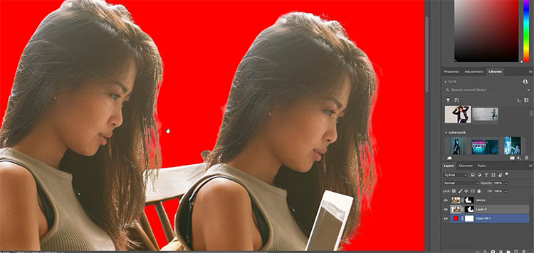 the difference between on device and on cloud for select subject in photoshop on hair