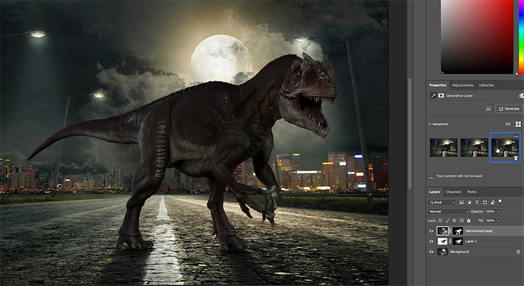 Harmonize variations comparison showing shadows and lighting