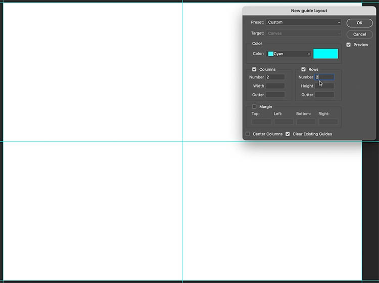 Greeting card template with bleed and crop marks visible