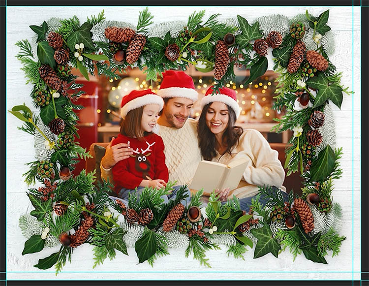 Christmas card front design with family photo and frame