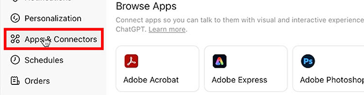 Adobe Photoshop connector card inside ChatGPT app directory