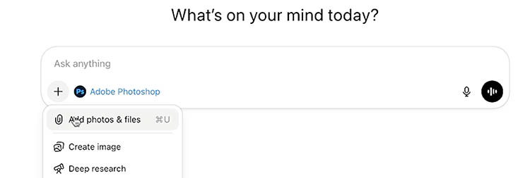Uploading an image into Adobe Photoshop for ChatGPT