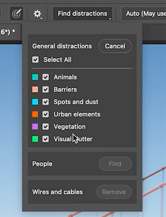 general distractions panel in photoshop