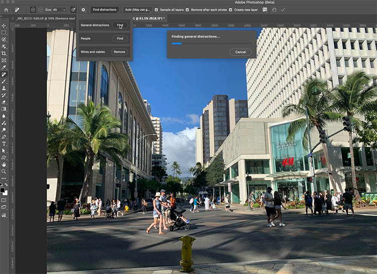 a busy street with lots of things to remove in photoshop