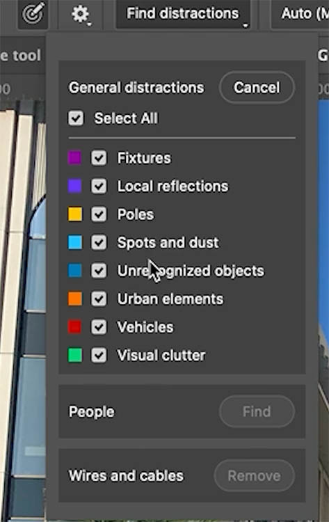 general distractions panel in photoshop beta