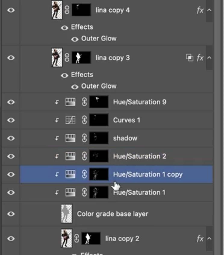 clipped adjustment layers in the layers panel