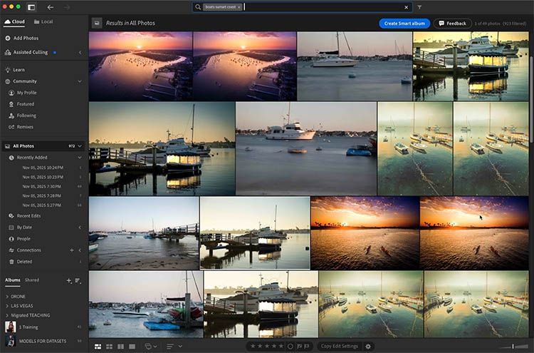 search results showing boats at sunset