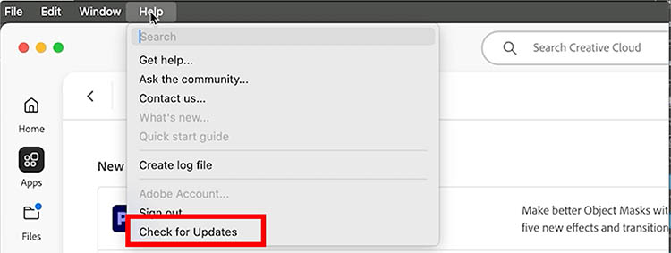 check for updated to Photoshop in Creative Cloud