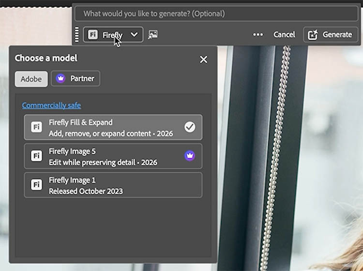 firefly model picker in photoshop