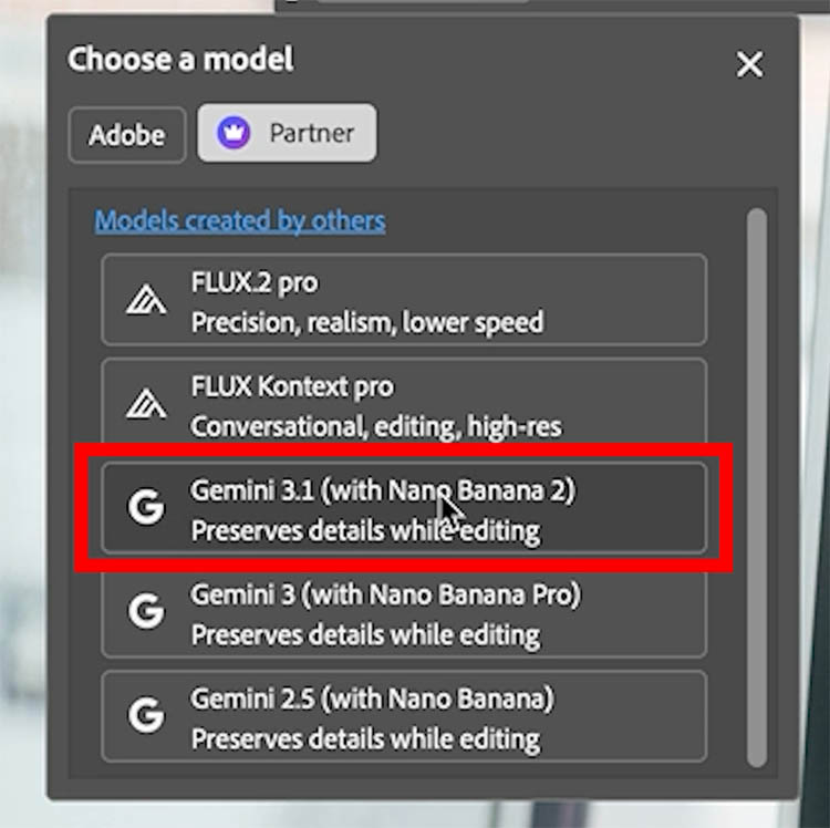 partener model picker in photoshop
