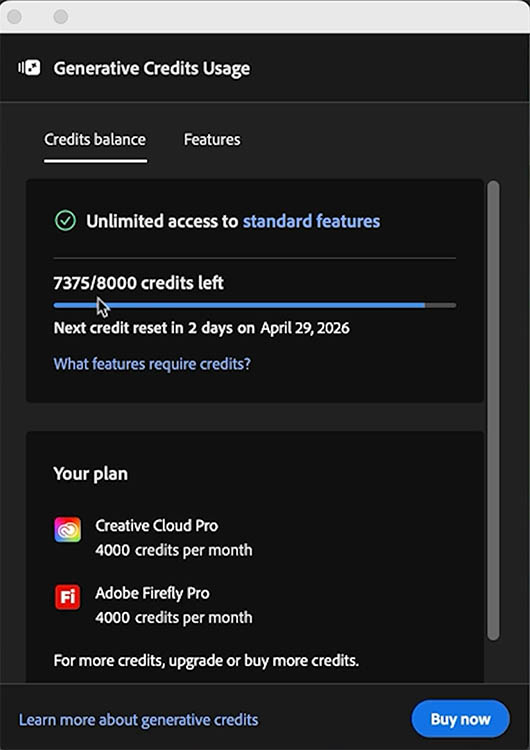 generative credits panel