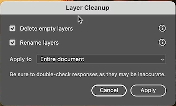 layer cleanup pane; in Photoshop 