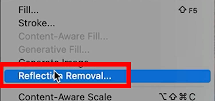 choose reflection removal in Photoshop