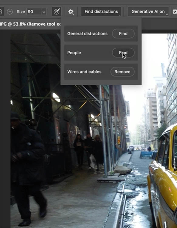 Find Distractions panel with People category selected