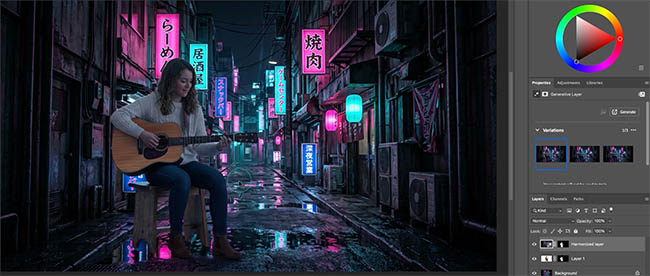 harmonize in Photoshop adds the shadows and reflections