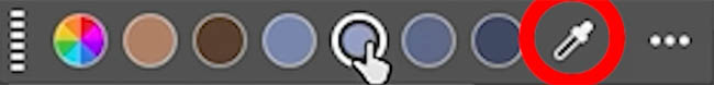 Adjust colors swatches showing six detected colors, with the Eyedropper circled in red
