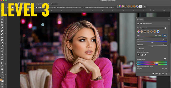 Level 3 color change where the sweater shares colors with the face, needing a mask