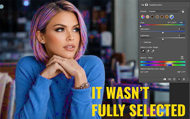Sweater blue but the hair turning purple because the sweater wasn't fully selected