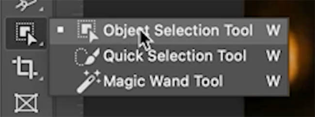 Object Selection Tool chosen from the toolbar above Quick Selection and Magic Wand