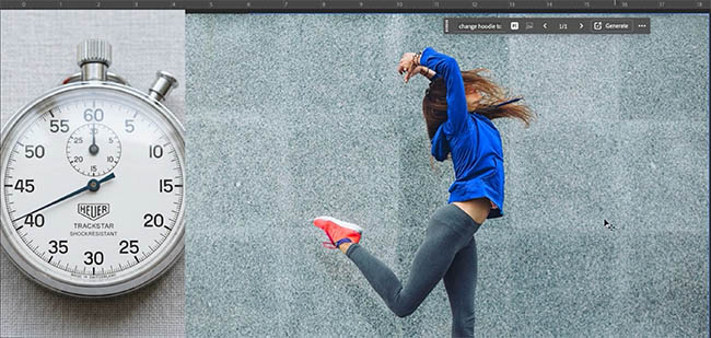 Stopwatch at 41 seconds beside the dancer's hoodie changed to blue with Prompt to Edit