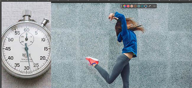 Stopwatch at 28 seconds beside the hoodie changed to blue with Adjust colors