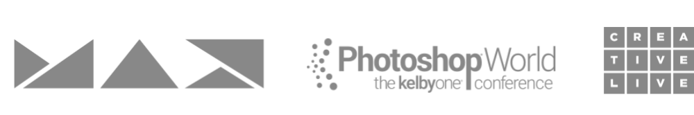 Adobe MAX, Photoshop World and CreativeLive logos